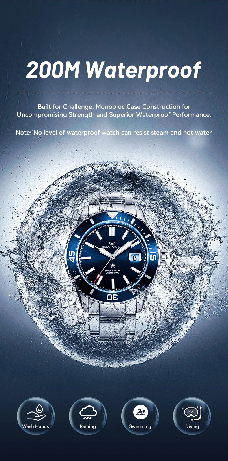 Seagull relogio masculino Men Watch 200m Diving Business Waterproof Fashion Automatic Mechanical Watch Ocean Series 816.32.1523