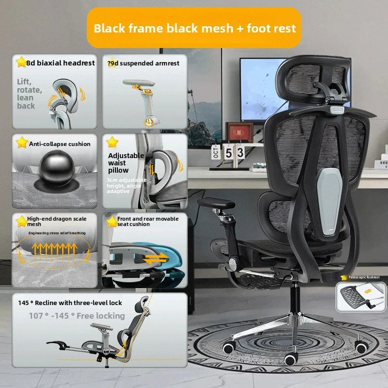 Ergonomic Office Chair Reclining with Footrest, High Back Computer Desk Chair with Lumbar Support, Adjustable Swivel Office Chair for Home Office & Gaming