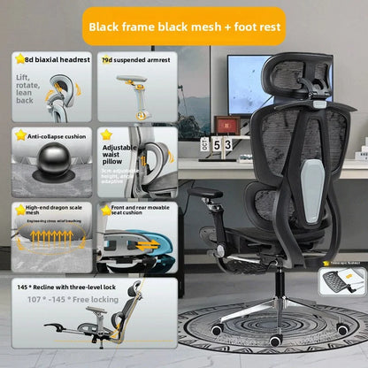Ergonomic Office Chair Reclining with Footrest, High Back Computer Desk Chair with Lumbar Support, Adjustable Swivel Office Chair for Home Office & Gaming