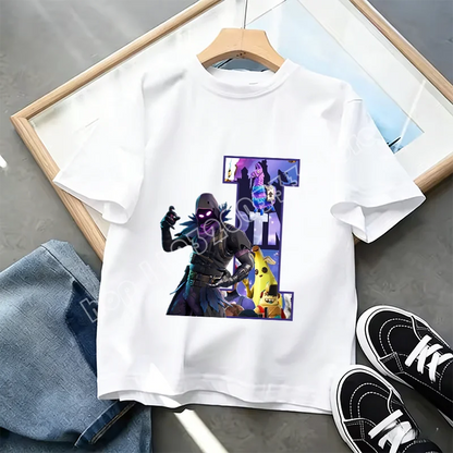 Fortnite A-Z Alphabet Print T Shirt Summer Kids White Clothing Popular Cartoon Game T Shirt Fashion Casual Short Sleeve Top Gift