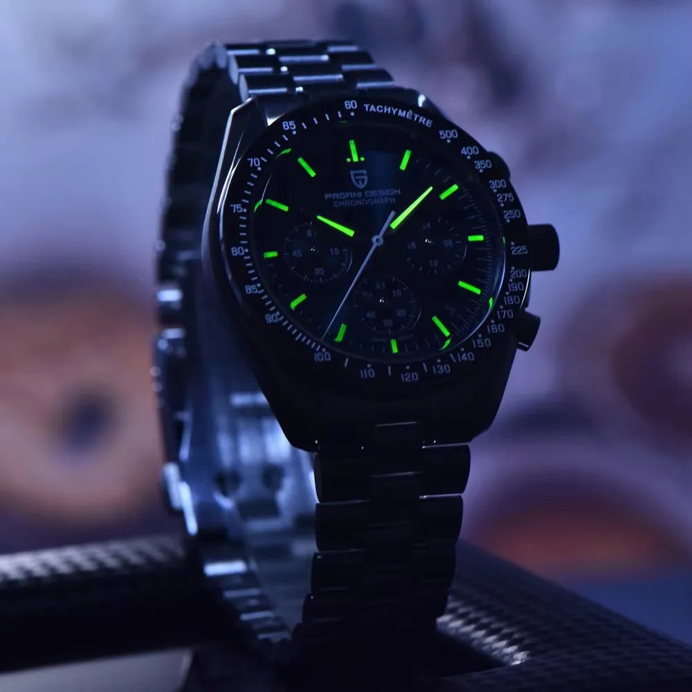 PAGANI DESIGN Moon-ur – Luksus-kvarts-kronograf til mænd, sporty stil, safirglas med antirefleksbehandling, selvlysende display