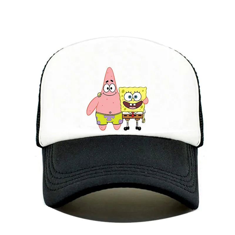Fashion Cute SpongeBobs Print Baseball Cap Cartoon Men Women Summer Sun Mesh Hat Anime Adjustbale Sunshade Golf Cap Trucker Hat