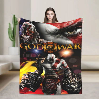 God of War Games Kratos Cartoon Flannel Blanket  Super Soft Throw Blanket for Couch Bed Travel Street Trend Bedspread Sofa Bed