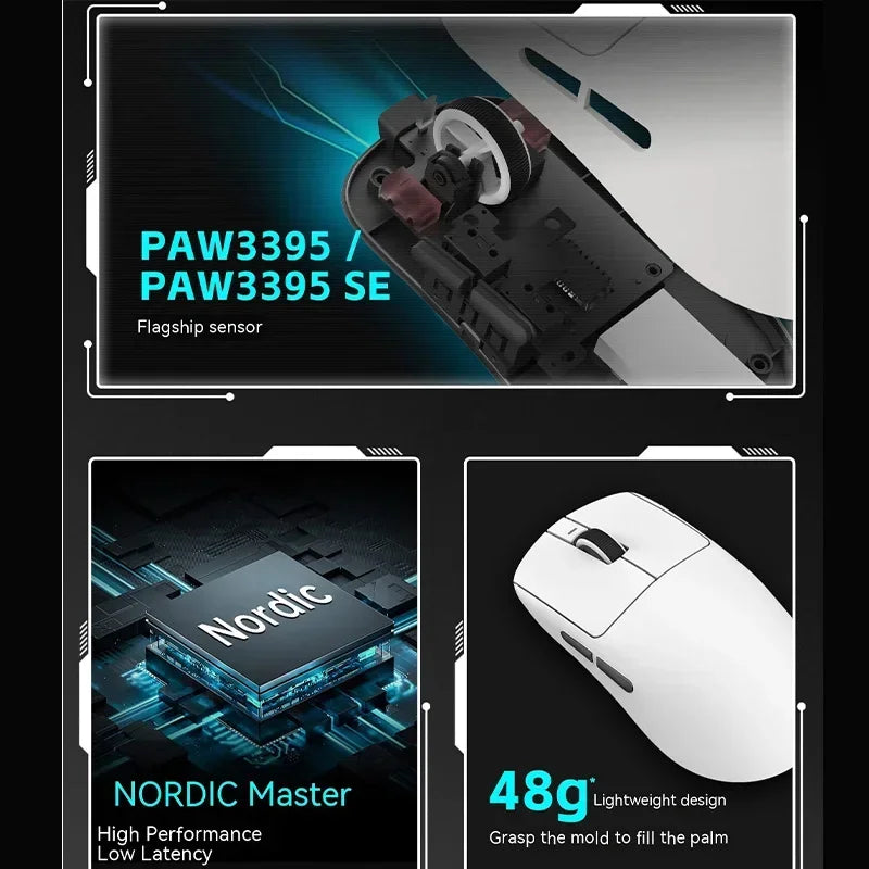 Bezdrátová myš VXE Dragonfly R1 Pro se senzorem Paw3395, Nordic 52840, 2khz, Smart Speed X, nízká latence, kancelářská a herní myš pro PC