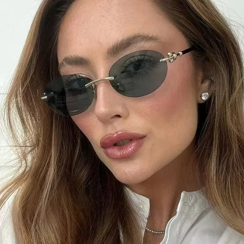 Oval Rimless Sunglasses High-End Casual and Luxurious Women's Borderless Sun Glasses Fashion and Personalized Sunglasses