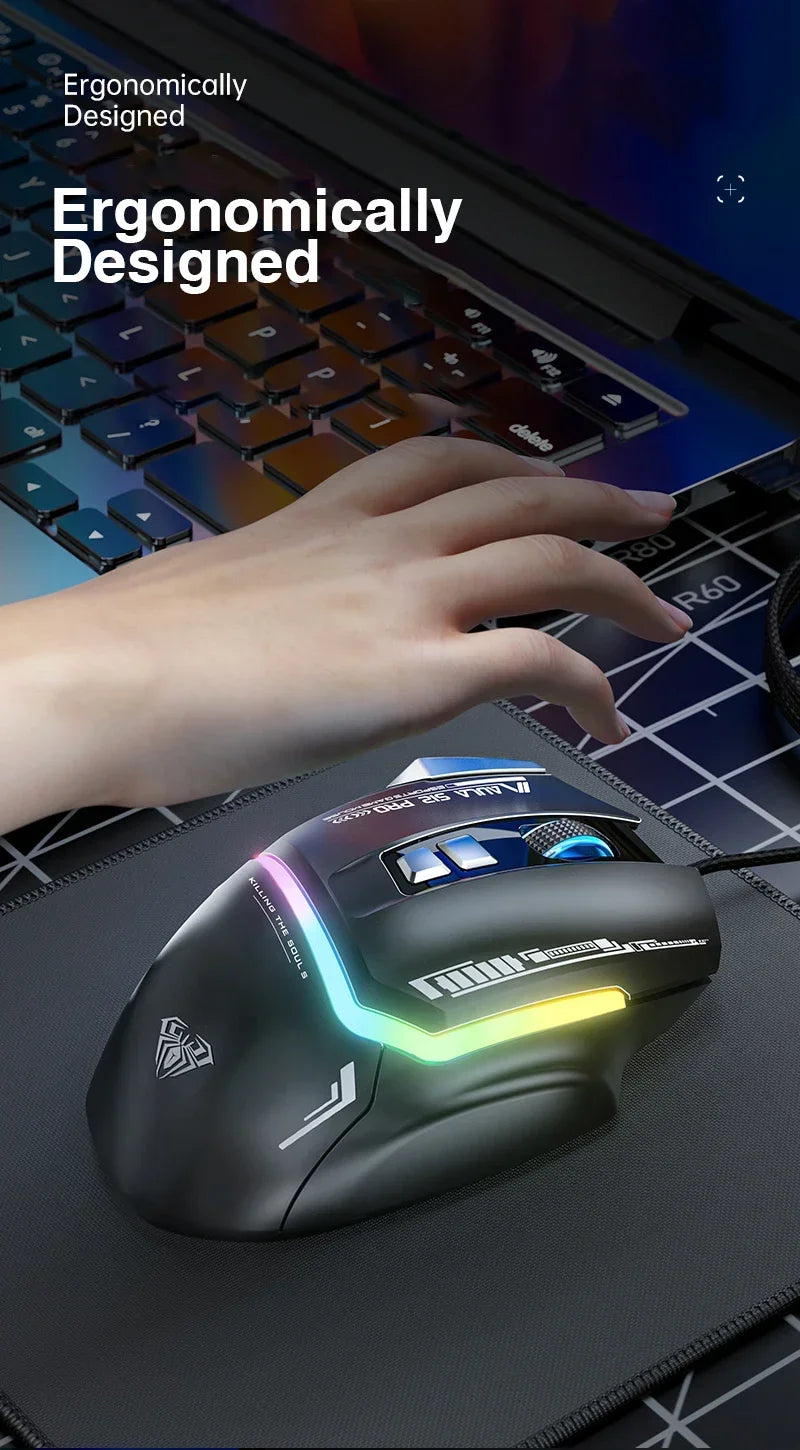 AULA S12Pro káblová mechanická myš 1000HZ 12800DPI RGB s nízkou latenciou, programovateľnými makrami – e-športová herná myš, príslušenstvo pre PC hráčov