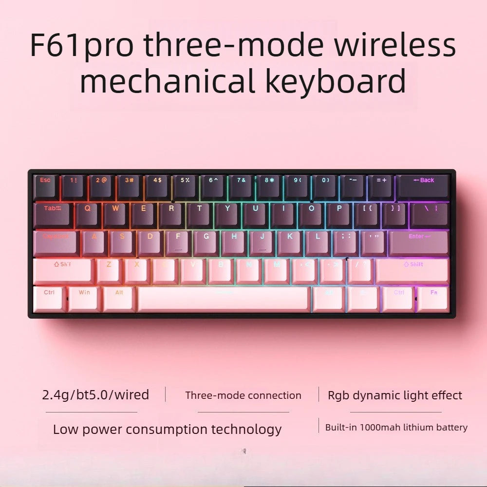 Wireless Gaming Mechanical Keyboard  Bluetooth 60 Percent RGB White Triple Mode Portable Keyboards  key board claviers teclado