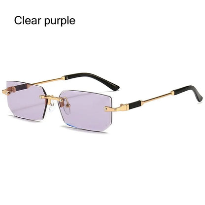 Trendy Rimless Sunglasses for Women Men Rectangle Fashion Shades Small Square UV400 Sun Glasses For Female Male Traveling Oculos