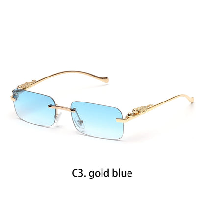 Ruiao rimless sunglasses UV400 fashion square metal glasses for men women designer man's brand sun glasses shades for outdoor