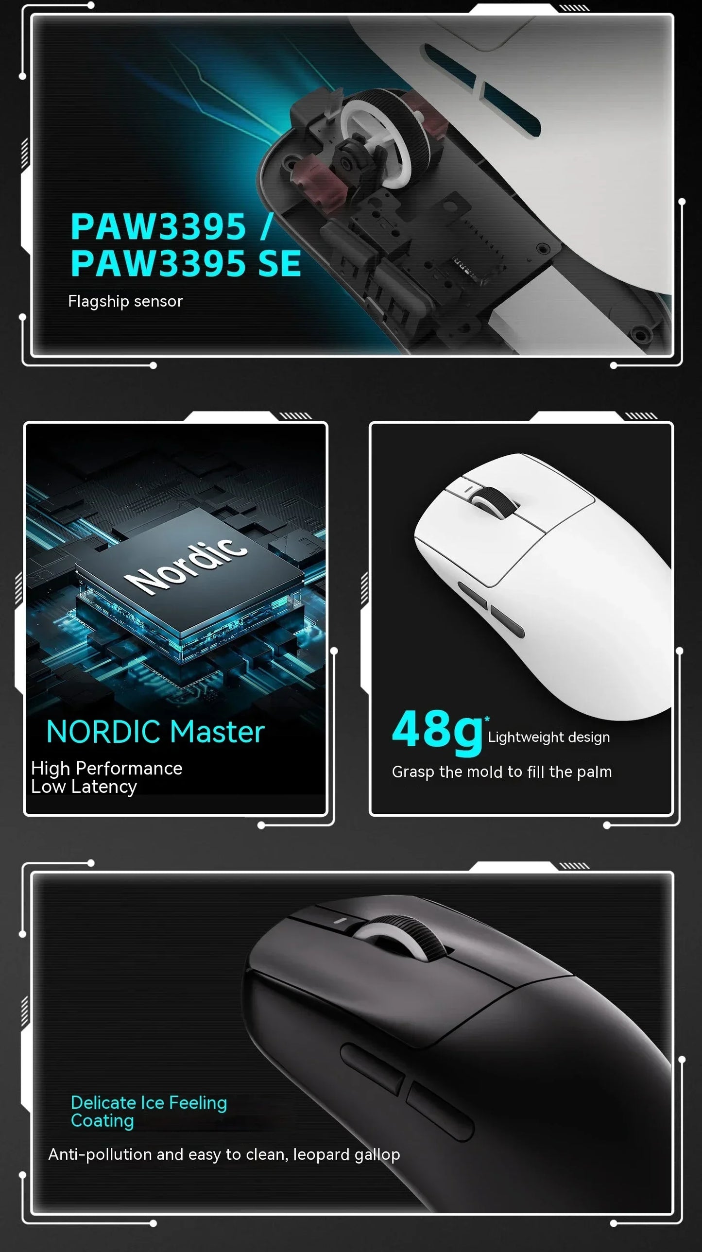 Bezdrátová myš VXE Dragonfly R1 Pro se senzorem Paw3395, Nordic 52840, 2khz, Smart Speed X, nízká latence, kancelářská a herní myš pro PC