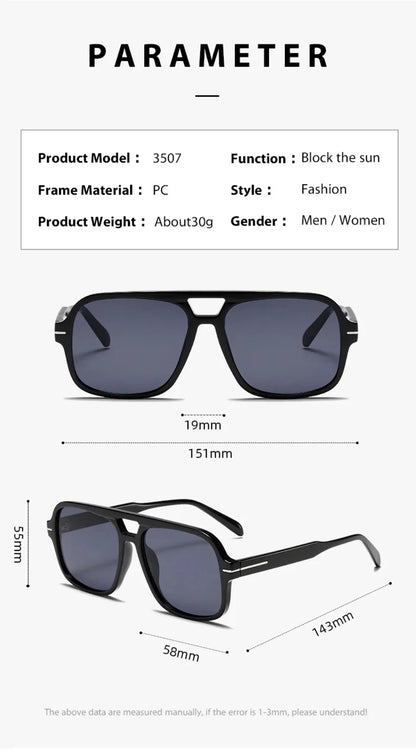 3507 Double Bridge Square Fashion Sunglasses - UV400 Vintage Pilot Style Shades, Retro Classic Sun Glasses for Men Women 411240