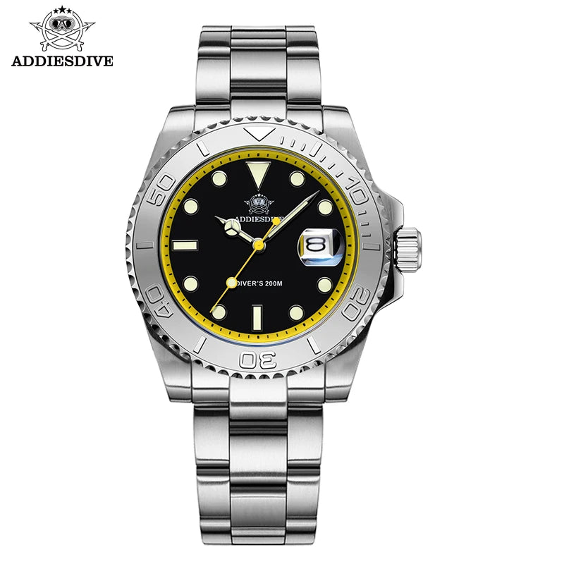ADDIESDIVE Luxury Men's Diver Steel Watch 200m Waterproof Ceramic Bezel Analog Watch BGW9 Luminous Business Quartz Watch AD2040
