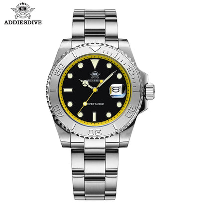 ADDIESDIVE Luxury Men's Diver Steel Watch 200m Waterproof Ceramic Bezel Analog Watch BGW9 Luminous Business Quartz Watch AD2040