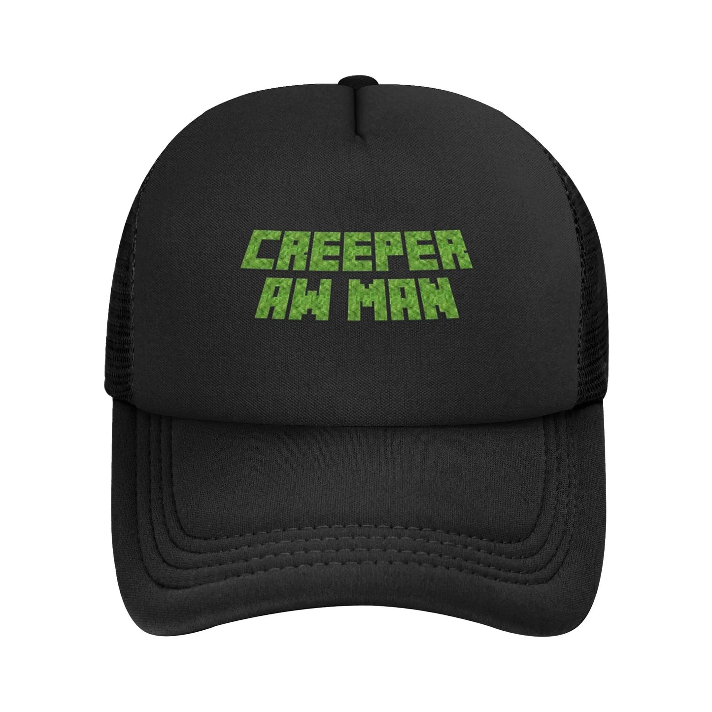 blocky adventurer discover a Creepers monster behind him Trucker Cap Sun Hats Cap Adjustable Snapback Caps Mesh Baseball Cap