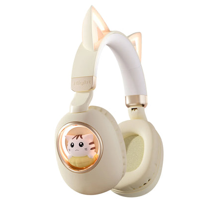 Casque sans fil pour enfants Bluetooth 5.4 avec oreilles de chat, lumière RGB, casque supra-auriculaire avec batterie 400mAh, 20H d'autonomie, faible latence