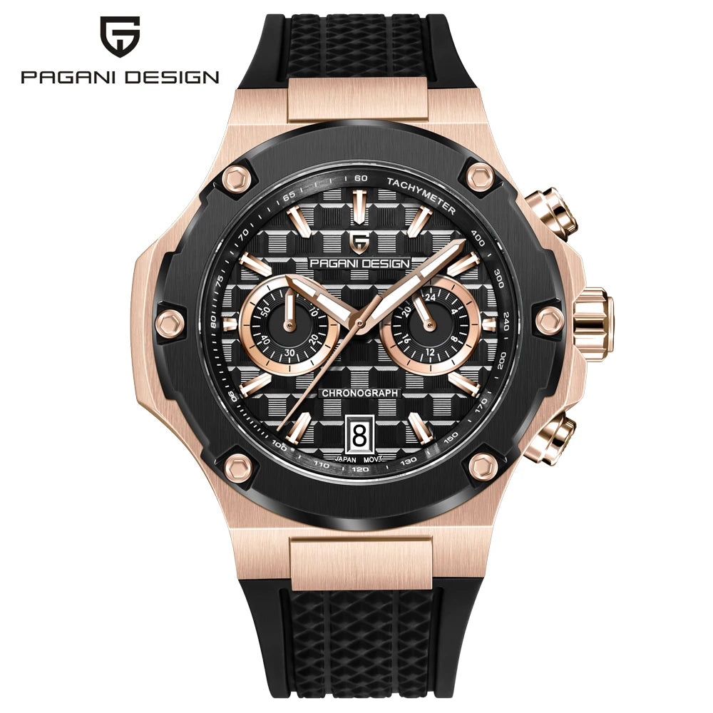 Montres à quartz pour hommes PAGANI DESIGN– Chronographe sportif de luxe, étanche, doté d'aiguilles luminescentes et d'un verre saphir avec traitement antireflet