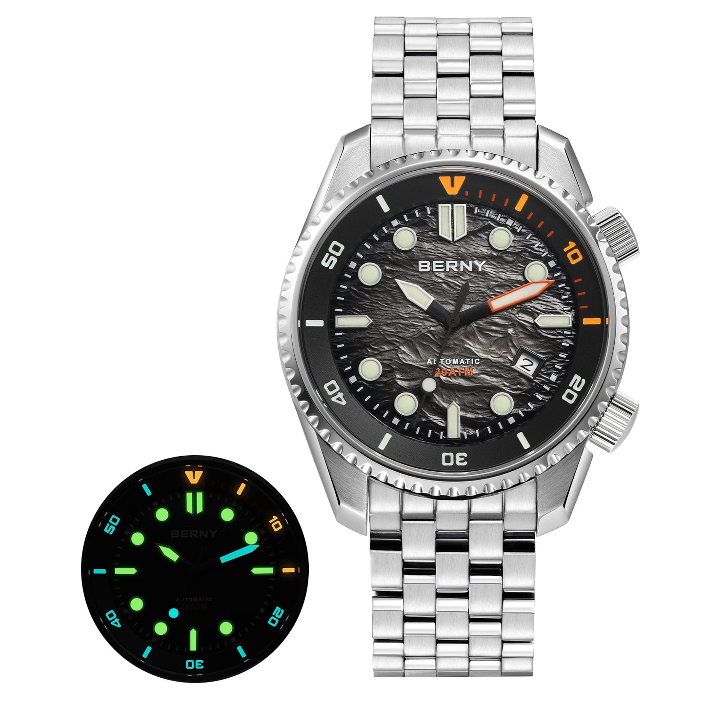 BERNY Diver Automatic Watches Men's Luxury Sapphire 316L Stainless Steel Mechanical Watch 42MM 200M Waterproof Diving Men's Watch