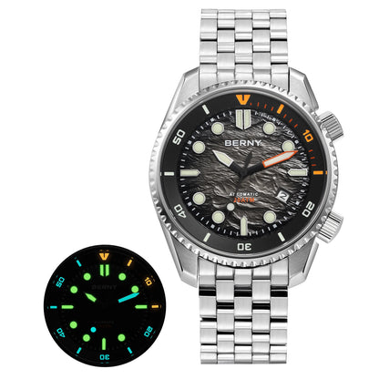 BERNY Diver Automatic Watches Men's Luxury Sapphire 316L Stainless Steel Mechanical Watch 42MM 200M Waterproof Diving Men's Watch