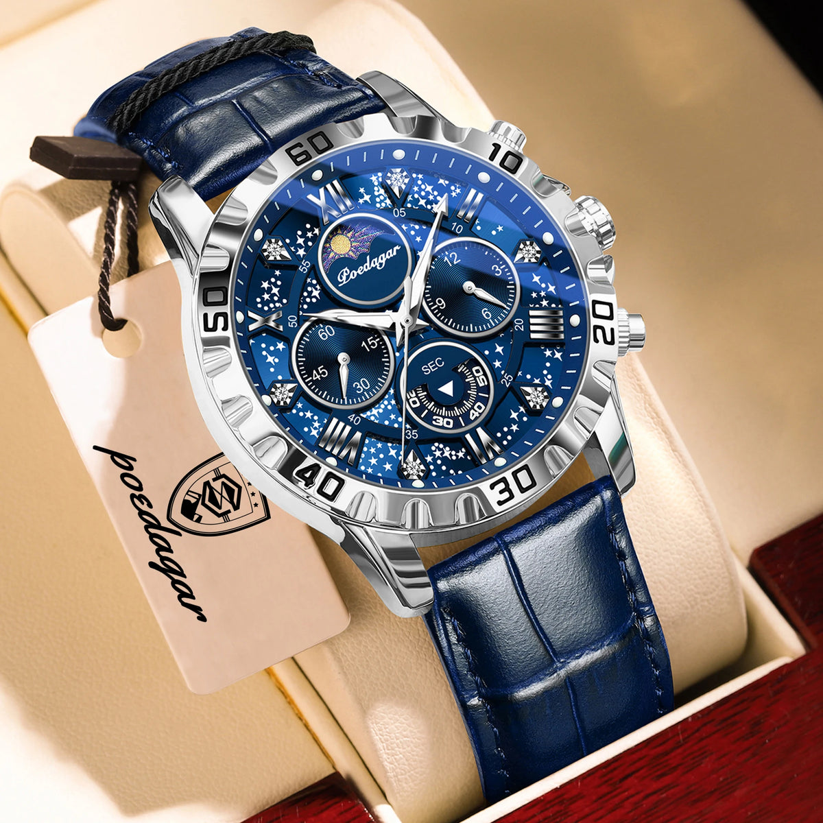 Reloj de pulsera de lujo POEDAGAR para hombre: cronógrafo deportivo, resistente al agua y luminiscente, con correa de piel y mecanismo de cuarzo