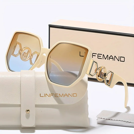LINFEMAND Large Square Decorative Fashion Sunglasses  UV400 Women's Design Summer Trendy Dressing Holiday Gifts