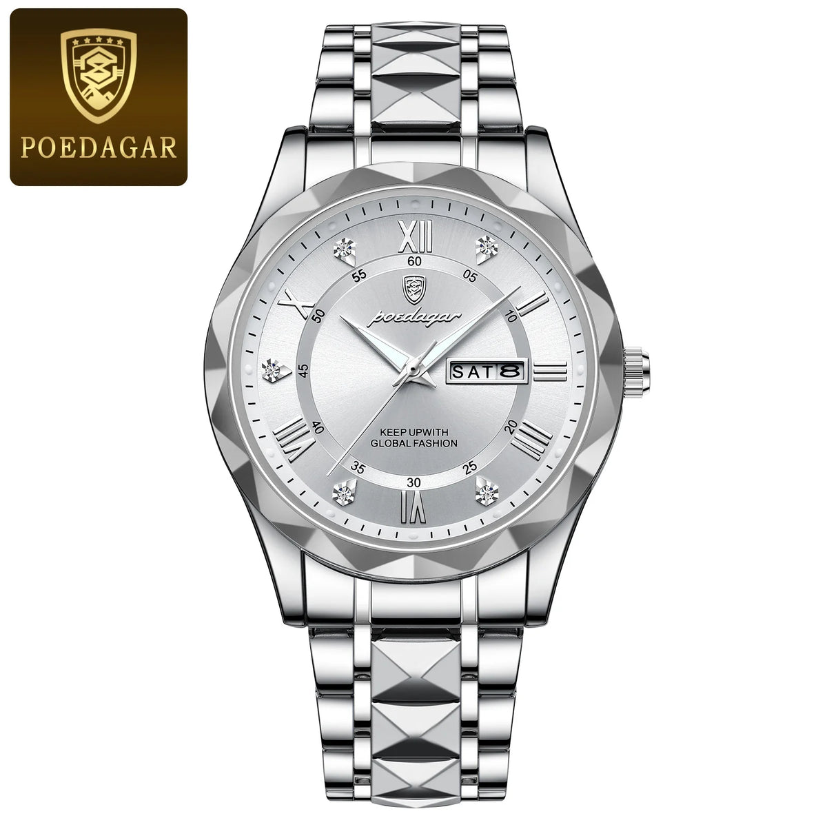 Reloj de hombre POEDAGAR Business Luxury, resistente al agua, de acero inoxidable, luminiscente, con fecha y día de la semana, estilo deportivo, de cuarzo.