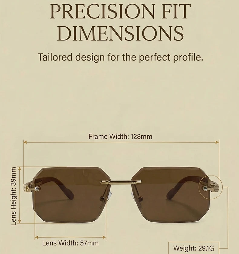 Rimless Rectangle Sunglasses Men 2026 Luxury Design Vintage Geometric Square Sun Glasses Male Retro Punk Eyewear Driving Shades