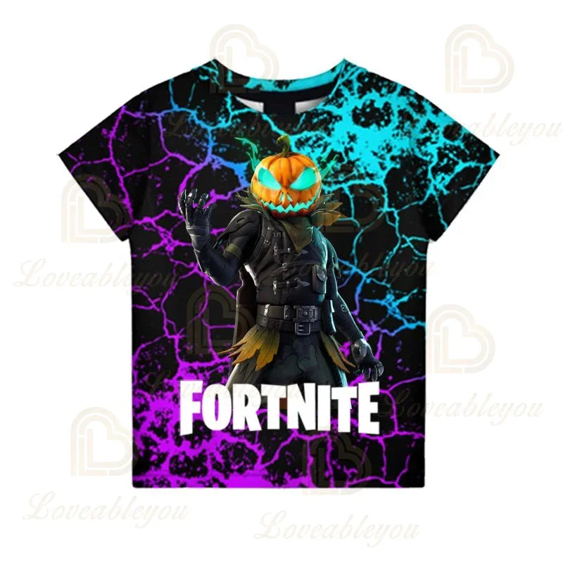 Fortnite T-shirt voor jongens, kindertop voor de zomer, kinderkleding met grappige 3D Battle Royale-gameprint, T-shirt/top voor peutermeisjes