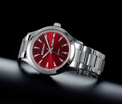 BERNY Men Quartz Watch  Fashion Texture Wristwatch for Men Ultra Thin Men Watch Calendar Luminous Stainless Steel Dress Watches