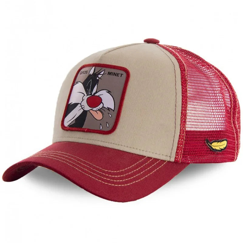 Cartoon Anime Trucker Cap Mesh Back Baseball Hat Adjustable Rabbit Mouse Cat Bird Embroidered Hip Hop Outdoor Sun Hat Boy Gifts