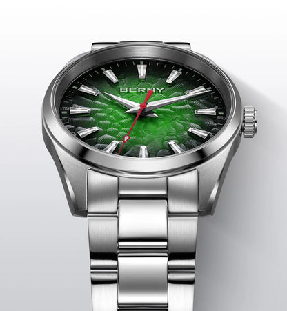 Montre pour homme BERNY – Montre à quartz, verre saphir, aiguilles luminescentes, étanche 10 ATM, entièrement en acier inoxydable – Style élégant et décontracté, idéale pour le quotidien ou les occasions professio