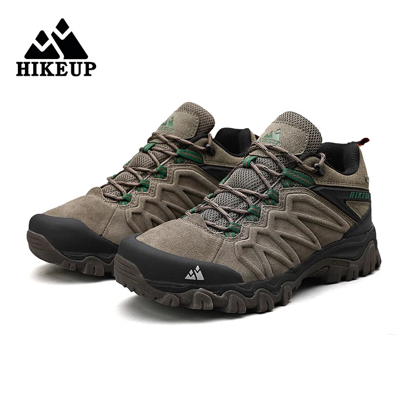 HIKEUP High Quality Leather Hiking Shoes Durable Outdoor Sport Men Trekking Leather Shoes Lace-Up Climbing Hunting Sneakers