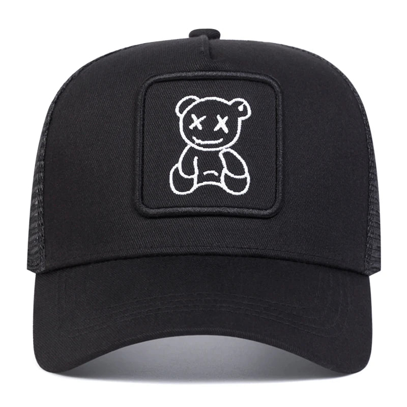 Cute Bear Embroidery Mesh Trucker Hat Unisex Adjustable Baseball Cap Spring Summer Outdoor Casual Sunscreen Hat
