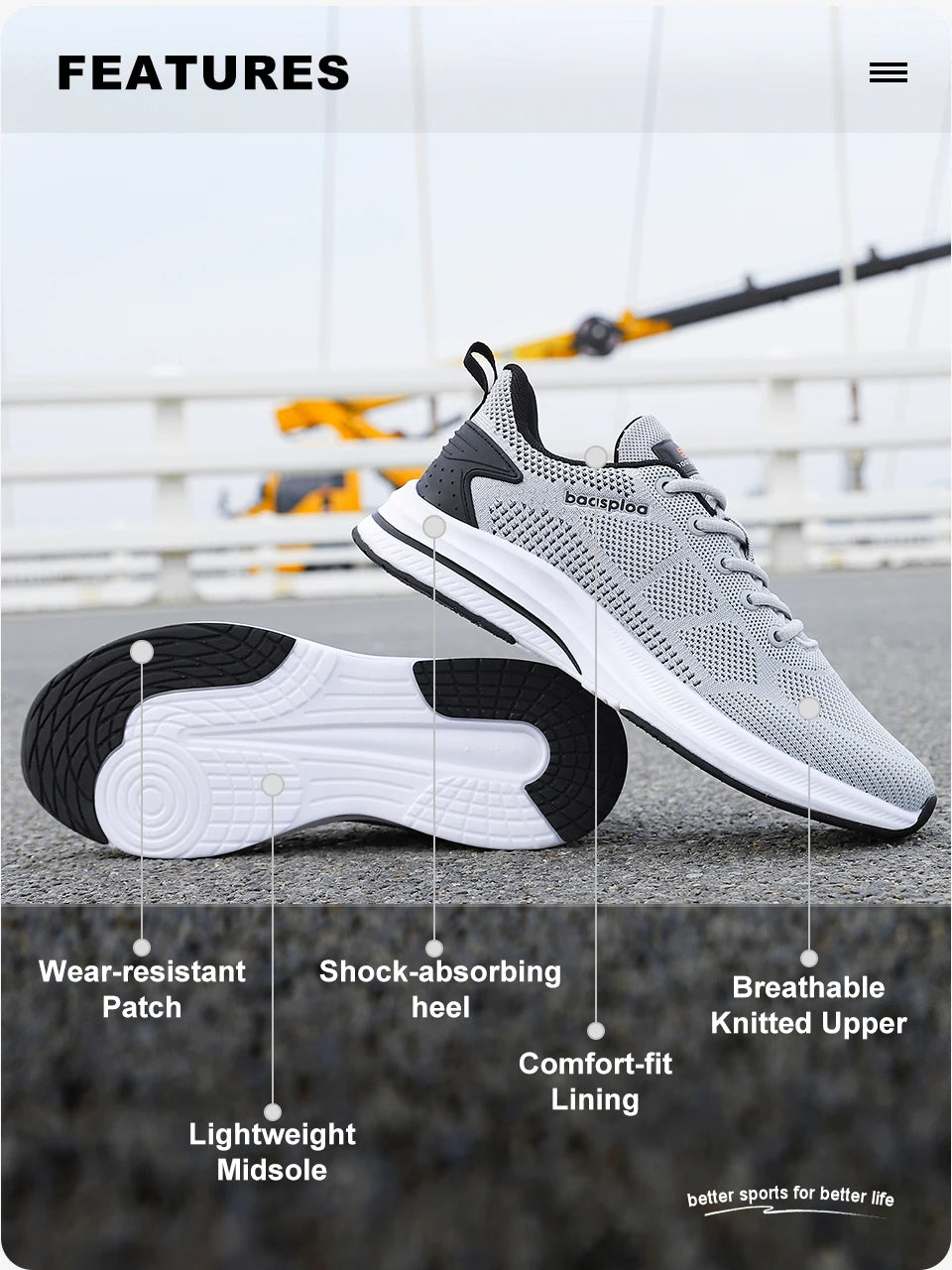 Chaussures de course Baasploa pour homme : nouvelles baskets décontractées légères en mesh, de créateur, respirantes, à lacets, pour le sport et la marche en extérieur