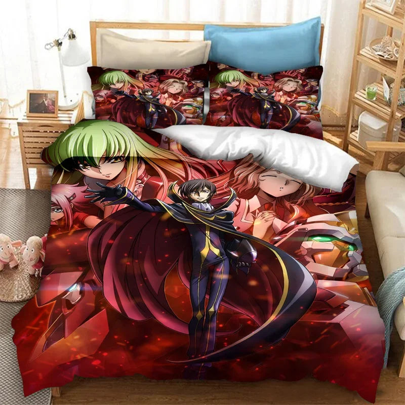 Μοντέρνο 3D Εκτυπωμένο Anime Code Geass Κάλυμμα Παπλώματος, Σετ Κλινοσκεπασμάτων 2/3 Τμχ, Double Twin Full Queen King, για Ενήλικες και Παιδιά, Κάλυμμα Παπλώματος