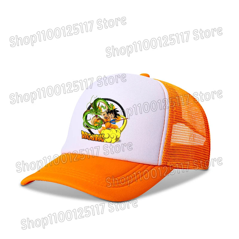 Baseballová čepice Dragon Ball s potiskem z anime, prodyšná čepice s kšiltem, kreslená postavička Goku, letní sportovní čepice typu snapback, síťovaná sluneční čepice, dárek pro děti