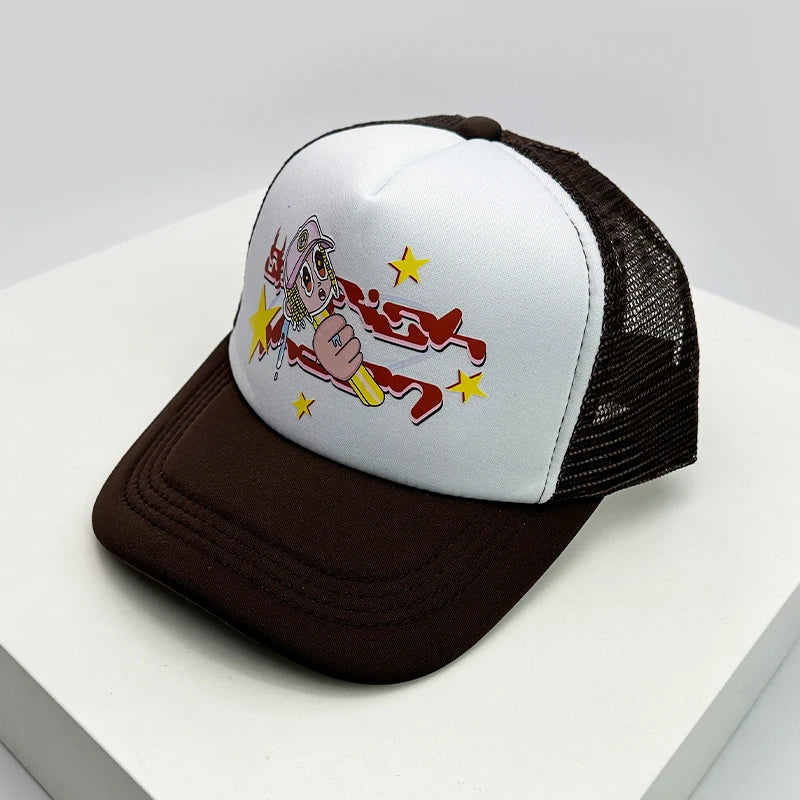 American Style Cruise Printed Anime New Letter Mesh Trucker Caps Sunshade Breathable Baseball Hats Men Women Versatile Fashion