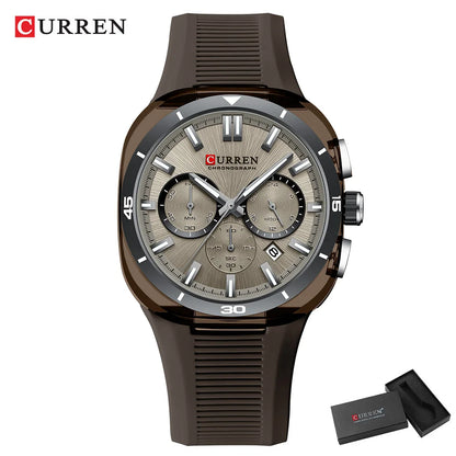 Herrenuhr CURREN – Neues Luxusmodell mit Quarzwerk, Silikonarmband, sportlichem Design, multifunktional, wasserdicht, beleuchtet, mit Datumsanzeige und Stoppuhr.