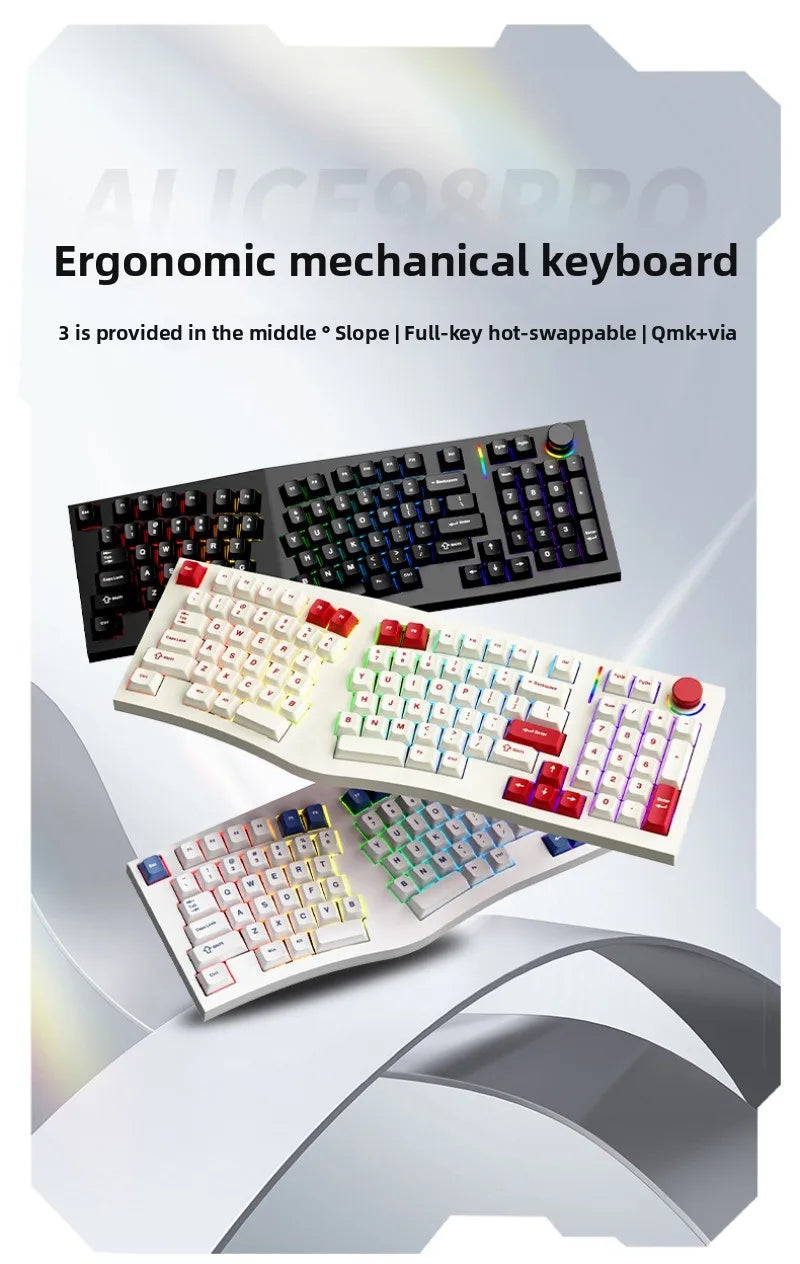 FEKER Alice98pro Mechanical Keyboard Alien Ergonomic 3 ° Slope Hot Swappable RGB with Hand Support Custom Gaming Office Keyboard