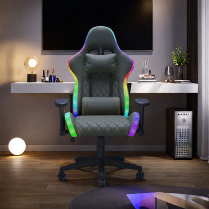 Anajqaqia RGB LED Gaming Chair with Lumbar Massage, Ergonomic Office Chair, Adjustable Reclining Computer Chair 90-135° Backrest