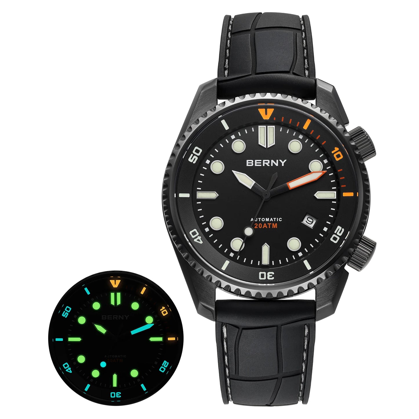 BERNY Diver Automatic Watches Men's Luxury Sapphire 316L Stainless Steel Mechanical Watch 42MM 200M Waterproof Diving Men's Watch