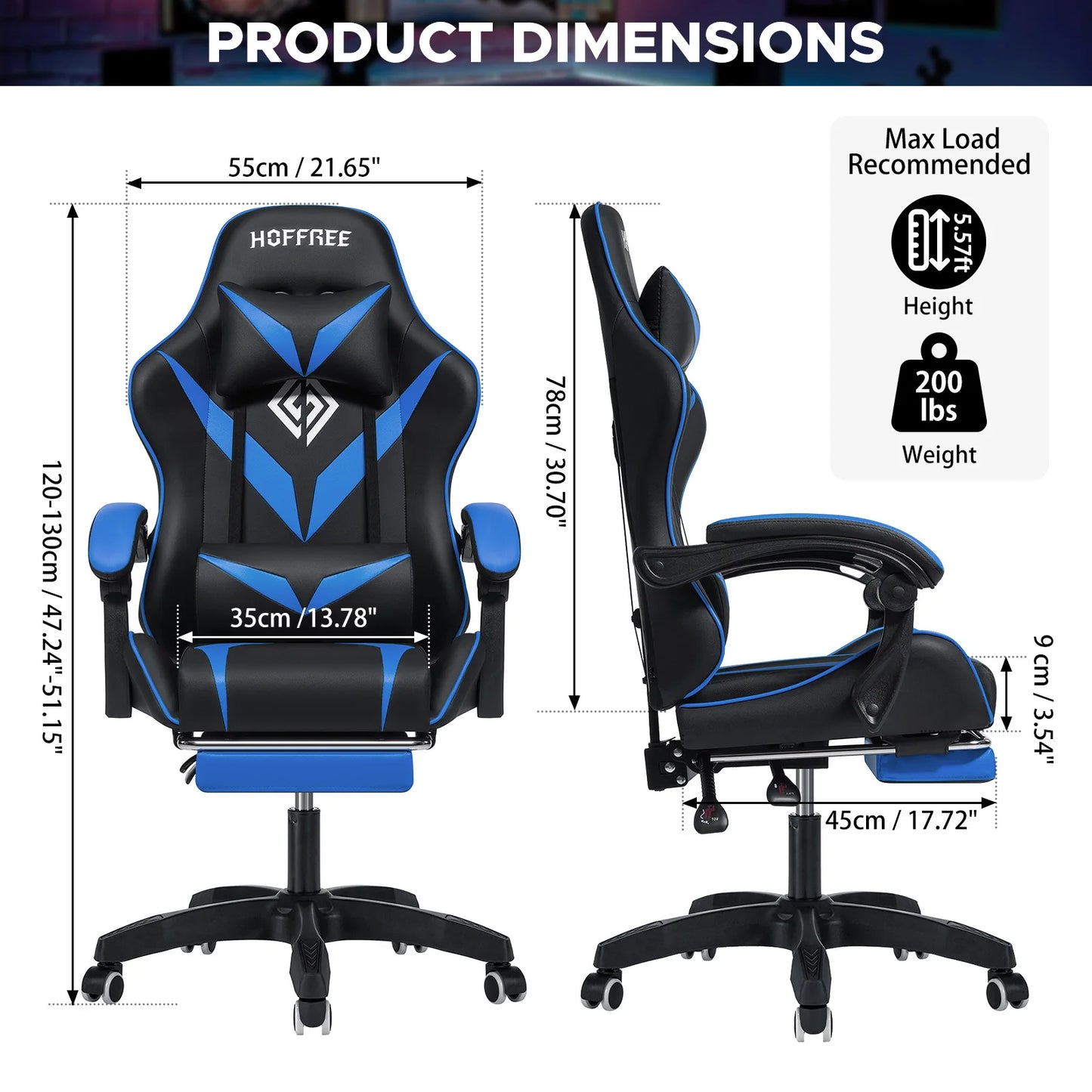 400Lbs Load Ergonomic Gaming Chair with Massage, Footrest, Lumbar Support, Reclining Computer Chair with Adjustable Armrests