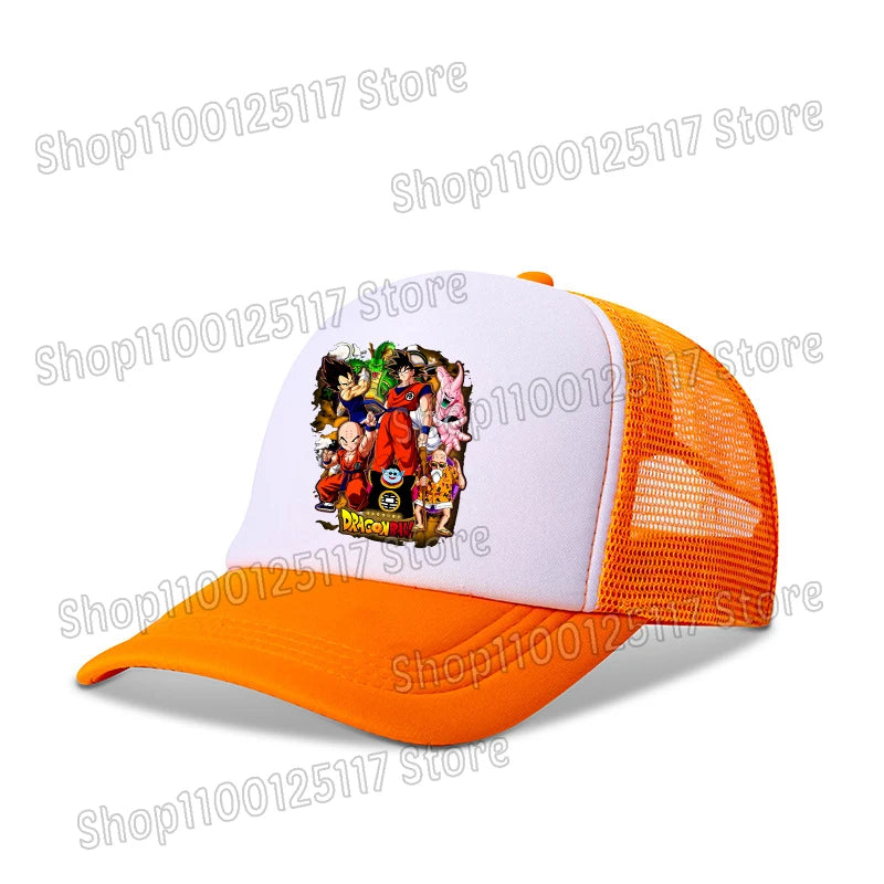 Baseballová čepice Dragon Ball s potiskem z anime, prodyšná čepice s kšiltem, kreslená postavička Goku, letní sportovní čepice typu snapback, síťovaná sluneční čepice, dárek pro děti