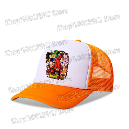 Baseballová čepice Dragon Ball s potiskem z anime, prodyšná čepice s kšiltem, kreslená postavička Goku, letní sportovní čepice typu snapback, síťovaná sluneční čepice, dárek pro děti