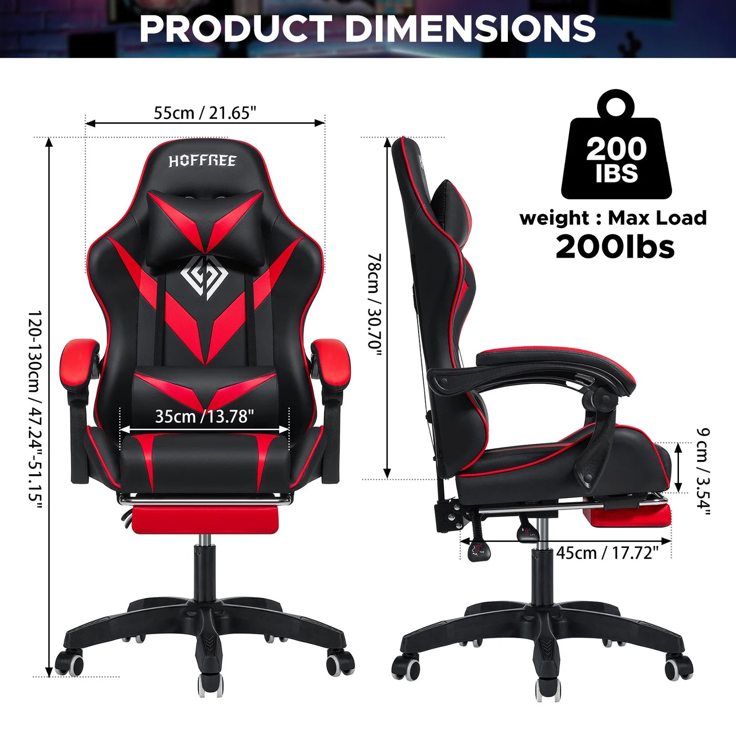 400Lbs Load Ergonomic Gaming Chair with Massage, Footrest, Lumbar Support, Reclining Computer Chair with Adjustable Armrests