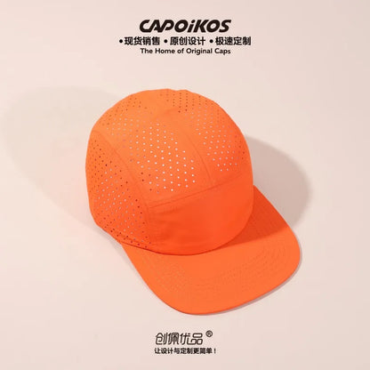 Op maat gemaakt logo, effen kleur, vijfpanelen, sneldrogende baseballpet voor heren en dames, van mesh, ademend, geschikt voor kamperen, sport en skateboarden