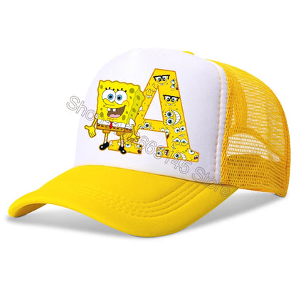 New Spongebob Children Baseball Caps Kawaii Cartoon Letter Printed Hat Kids Casual Sun Hat Adjustable Peaked Cap Birthday Gifts