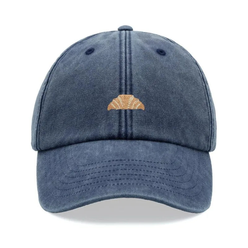 1pc Croissant Printing Retro Baseball Caps for Men,outdoor Leisure Washed Adjustable Dad Hat Faded Sports Sun Tralve Dailywear