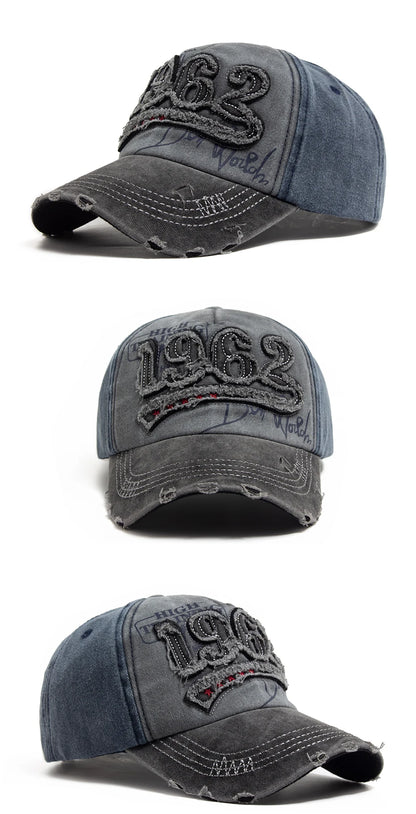 Fashion Vintage Washed Cotton Baseball Cap Men Digit 1962 Embroidery Snapback Spring Autumn Women Hat Visor Hip Hop Caps