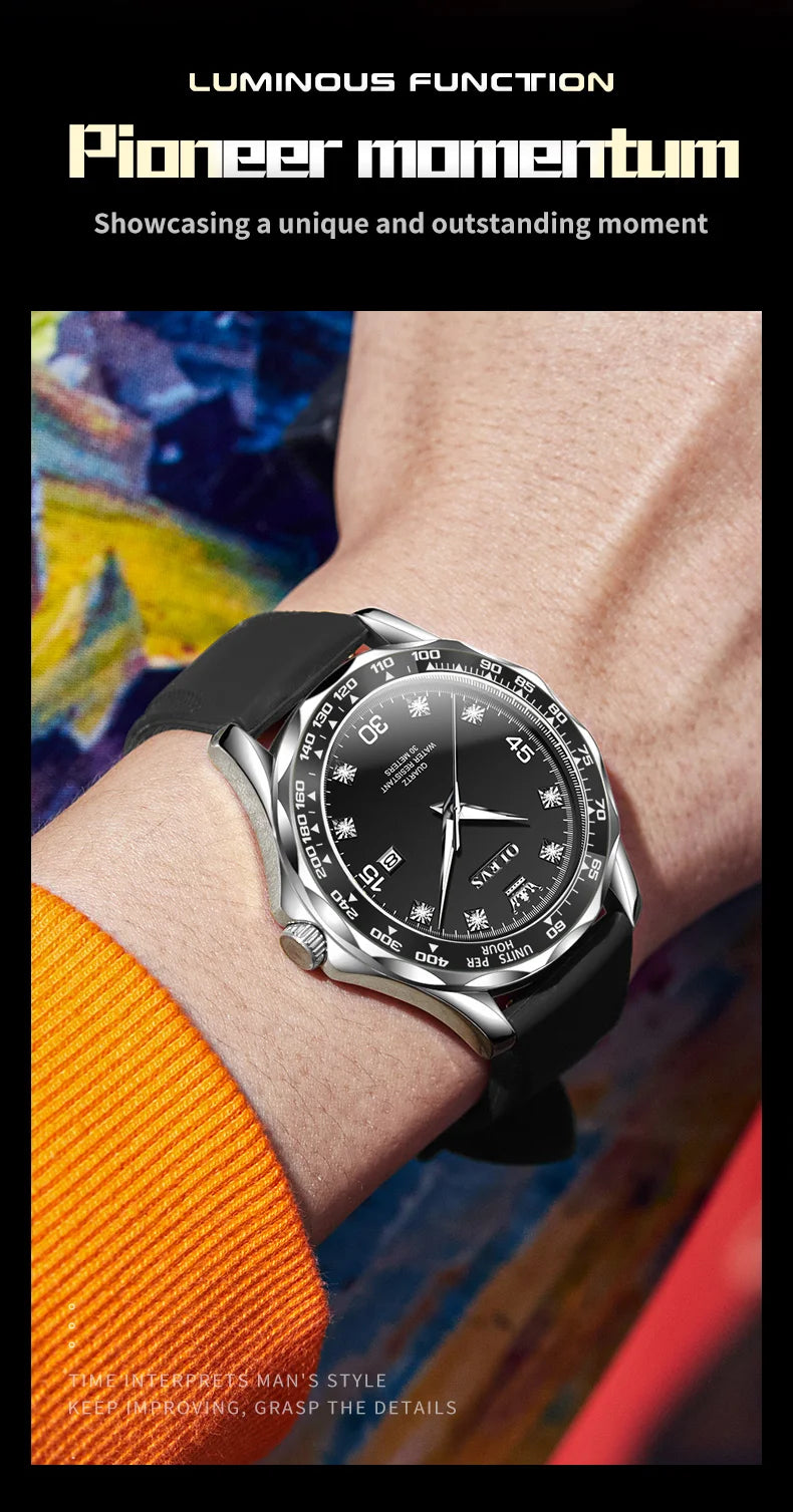 OLEVS 9988 Quartz Watch for Men Waterproof Anti-scratch Auto Date Diving Wristwatch Men Original Brand Luxury Diamond Man Watch