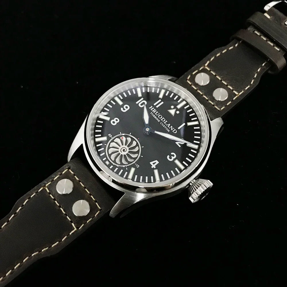 Hruodland 2025 Novo Relógio Mecânico para Homem Seagull ST3620 Piloto Retro 43MM BGW-9 Luminoso Cristal de Safira Turbina Relógio de Homem